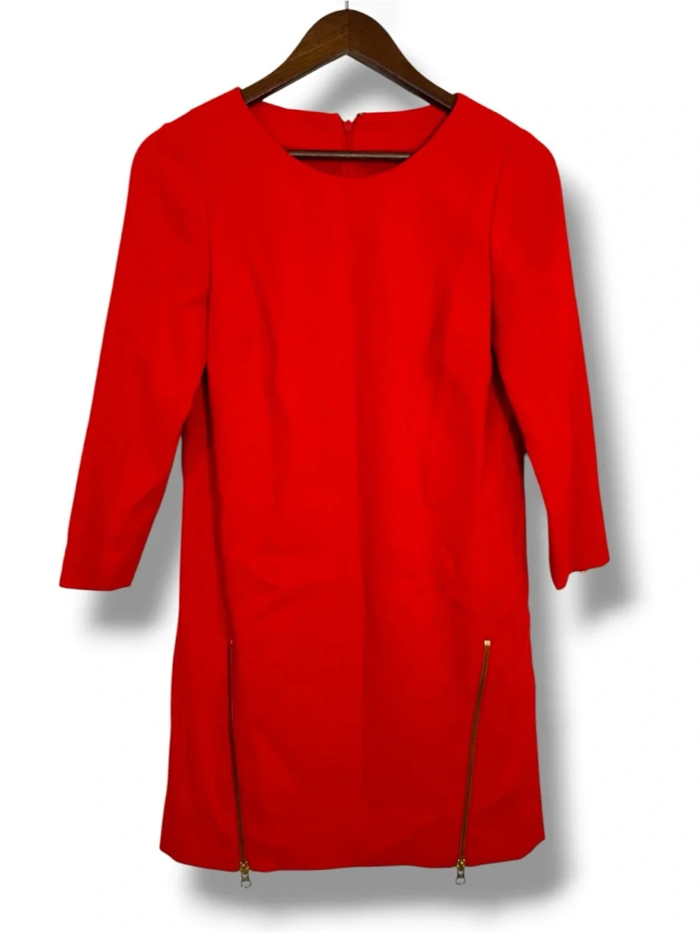 J. Crew Bold Red Shift Dress with Gold Zippers
